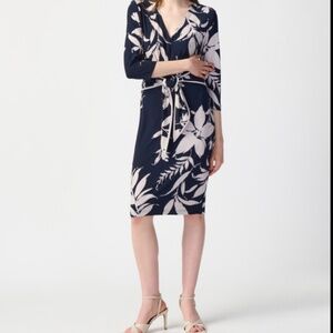 Joseph Ribkoff spring 2024 faux wrap dress with attached belt 3/4 sleeves size 6